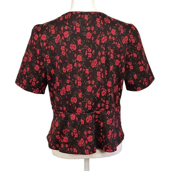 Anthropologie Heartland Floral Cropped Black Red Top L - Picture 4 of 6